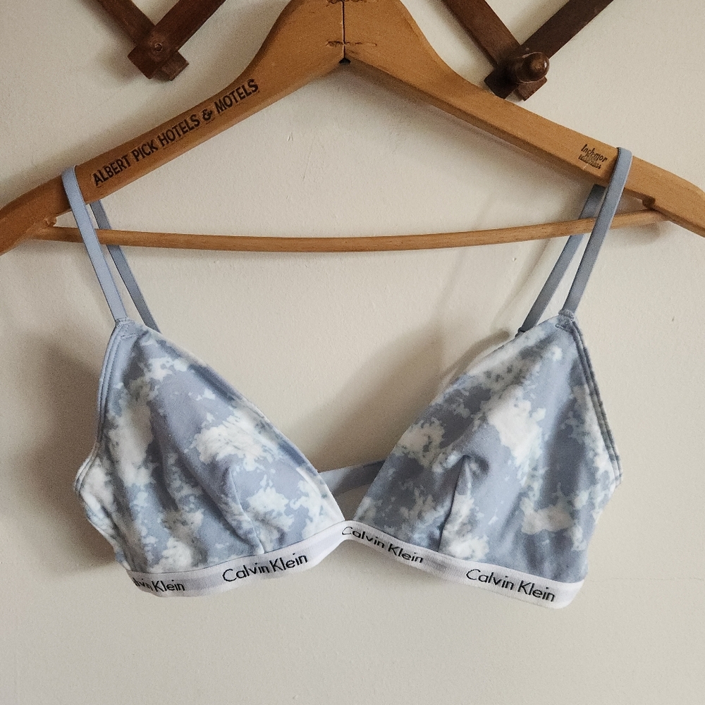 Calvin Klein Light Blue White Cloud-Print Wireless Bralette Bra Adjustable Large